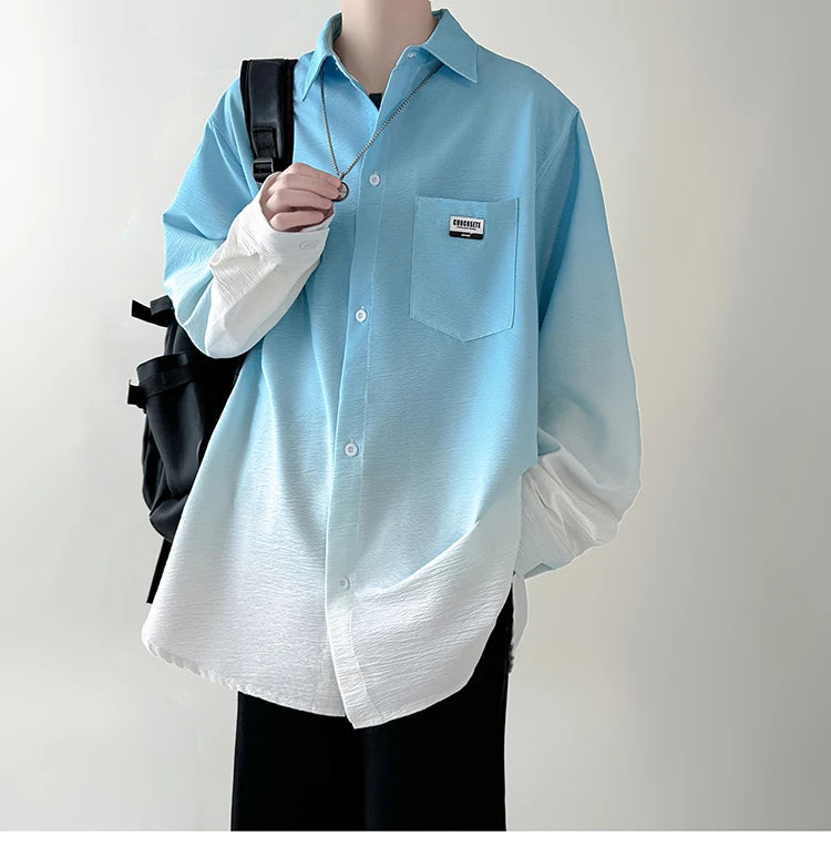 Chemise Japonaise Ample Dégradée Bleu