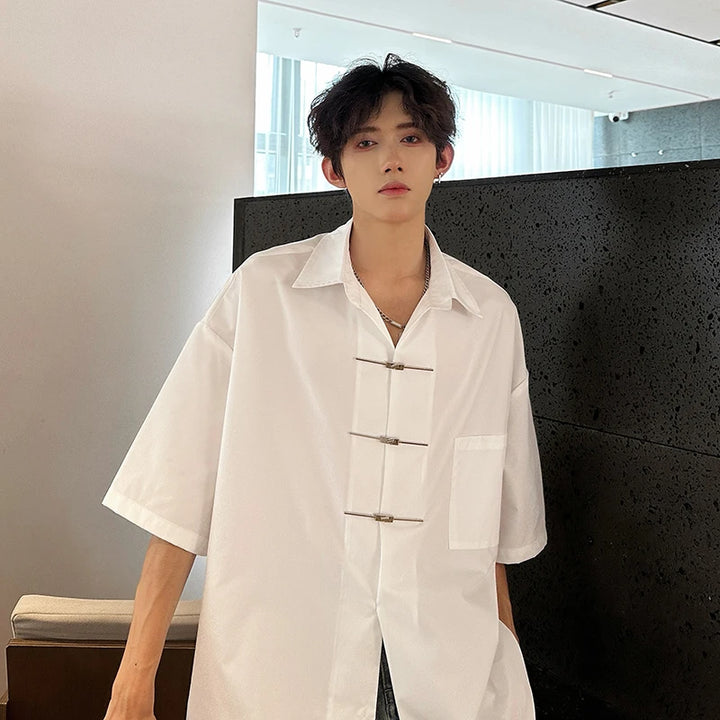 Chemise Japonaise Ample à Manches Courtes Blanc