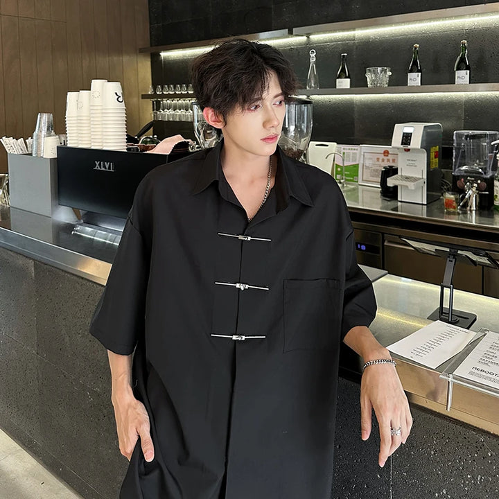 Chemise Japonaise Ample à Manches Courtes Noir