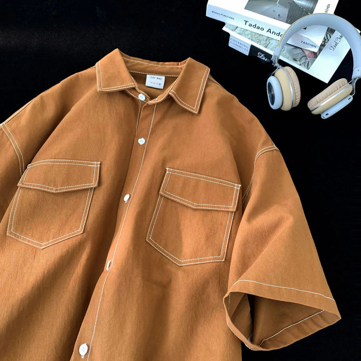 Chemise Japonaise Ample Minimaliste Marron