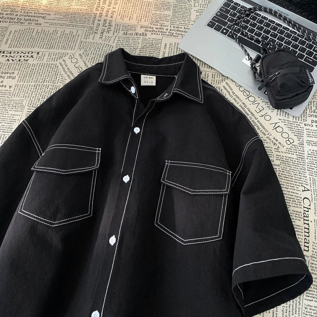 Chemise Japonaise Ample Minimaliste Noir