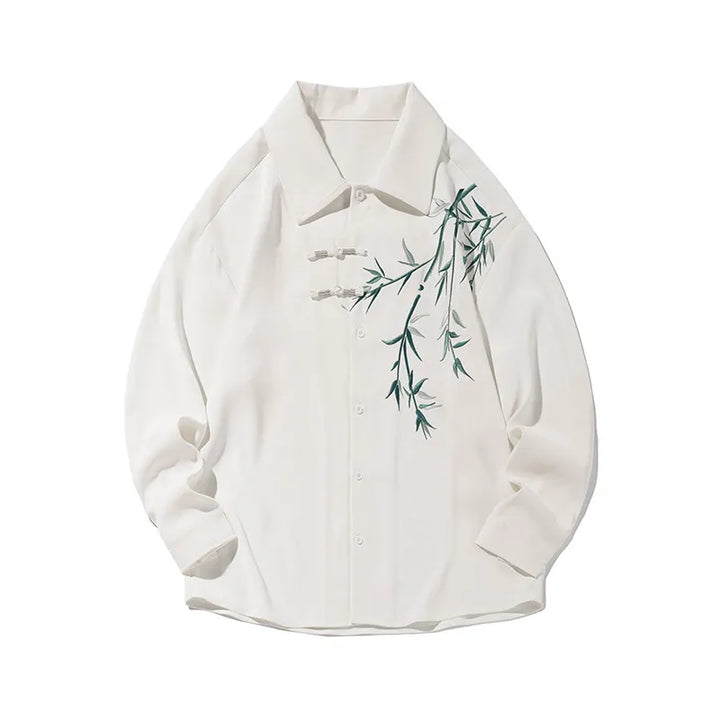 Chemise Japonaise Brodée Bambou Design Blanc