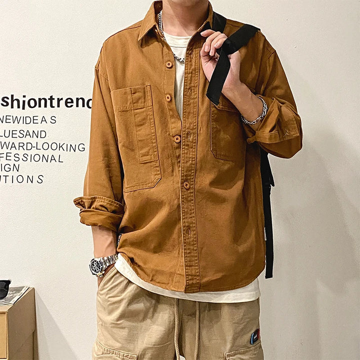 Chemise Japonaise Cargo Streetwear Marron