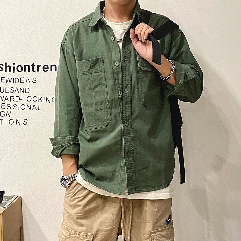 Chemise Japonaise Cargo Streetwear Vert