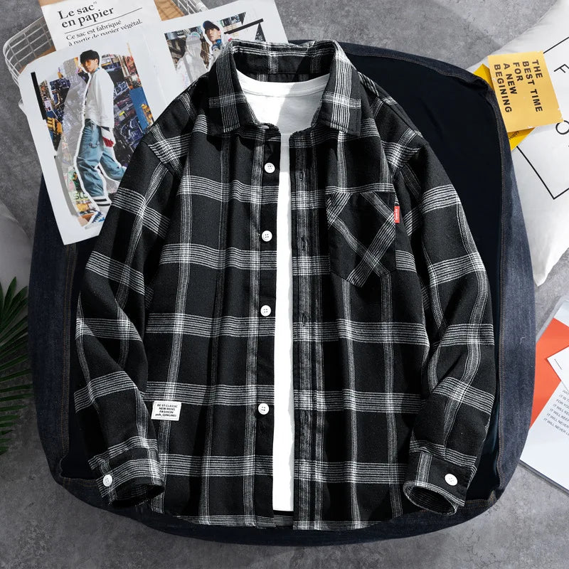 Chemise Japonaise Carreaux à Manches Longues
 Noir