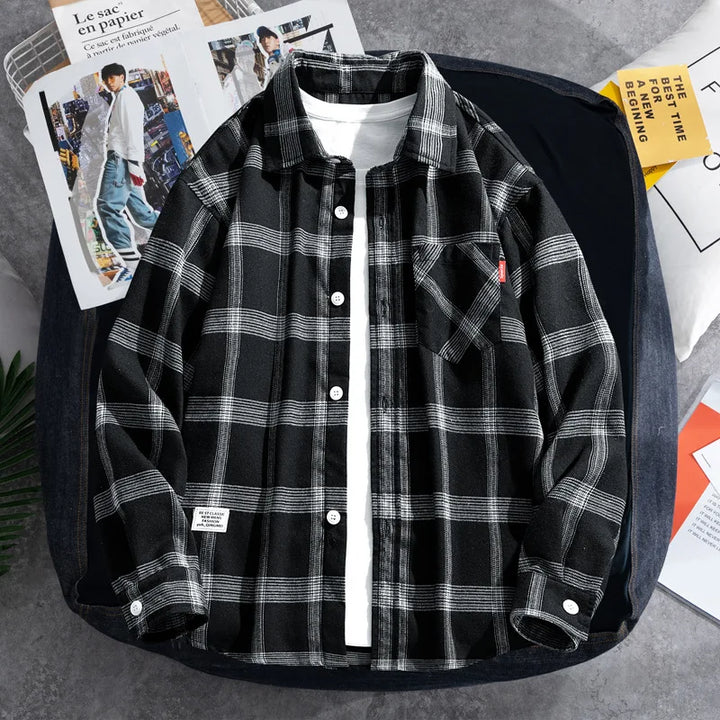 Chemise Japonaise Carreaux à Manches Longues
 Noir