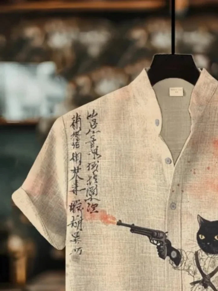 Chemise Japonaise Chat Rétro Confortable