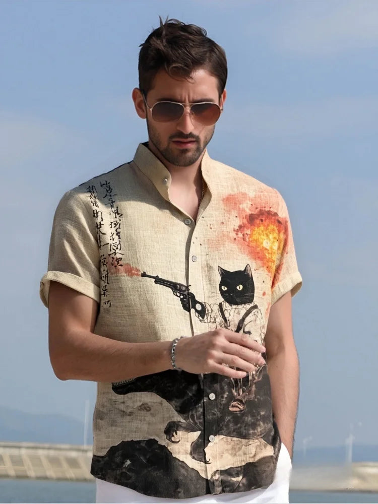 Chemise Japonaise Chat Rétro Cool