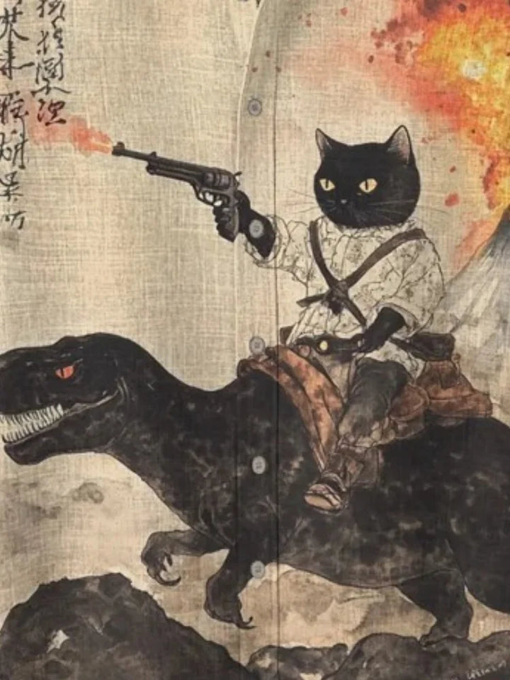 Chemise Japonaise Chat Rétro Stylé