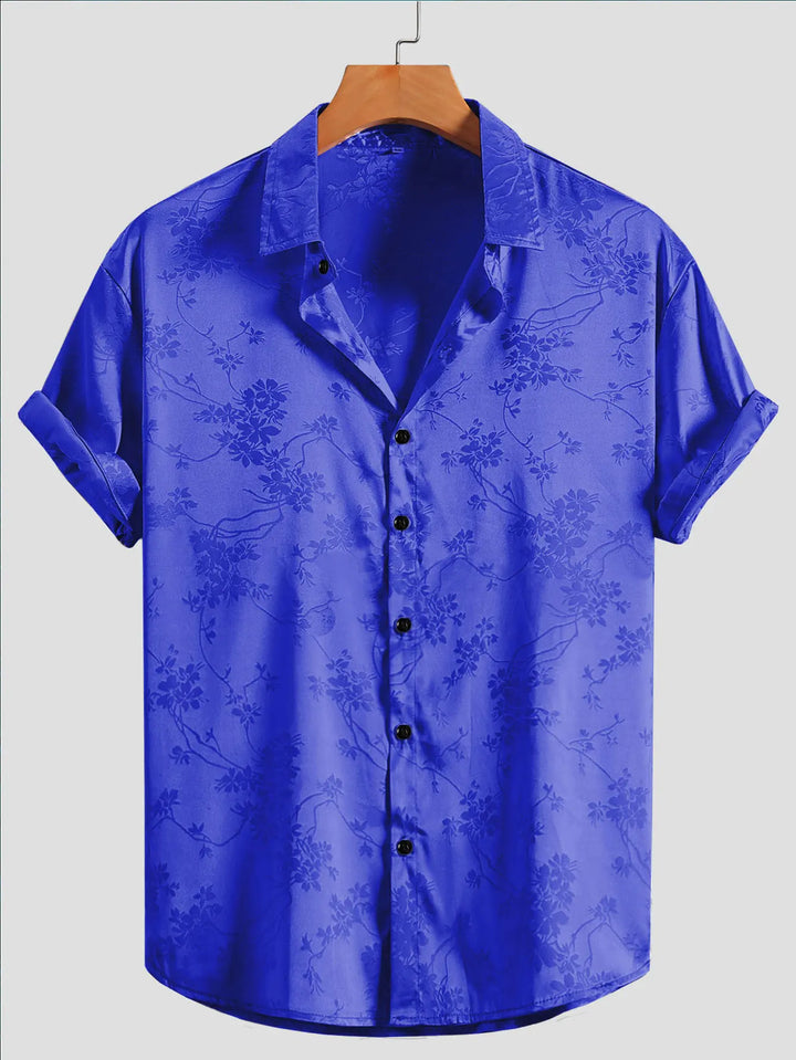 Chemise Japonaise Chic à Fleurs Bleu