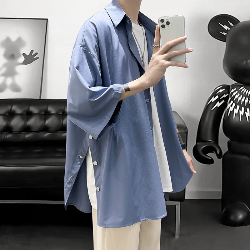 Chemise Japonaise Estivale Boutonnée Bleu