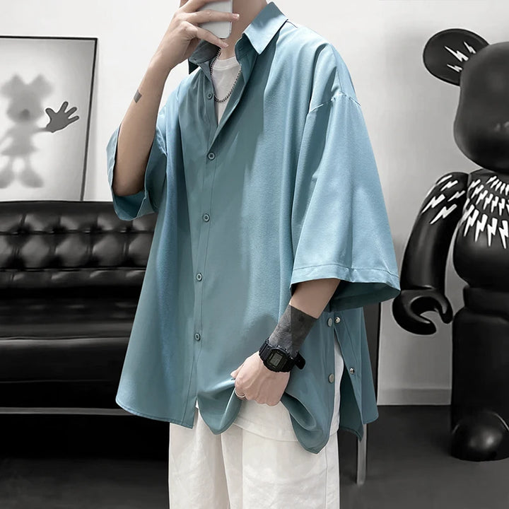 Chemise Japonaise Estivale Boutonnée Bleu Clair
