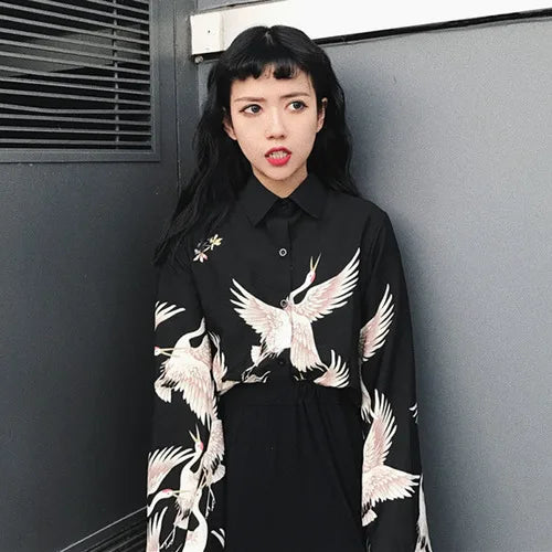 Chemise Japonaise Femme Grues Chic