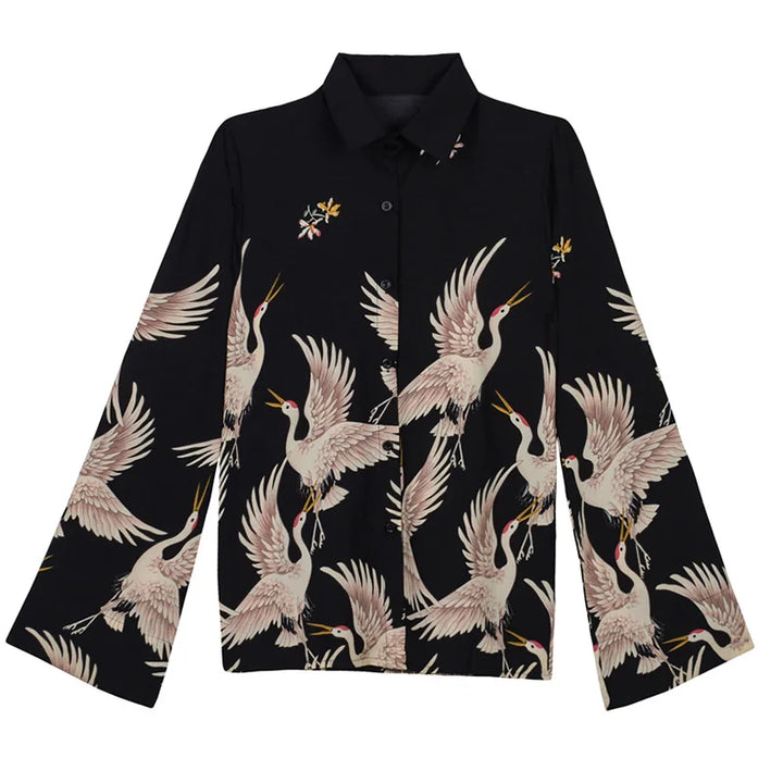 Chemise Japonaise Femme Grues Léger