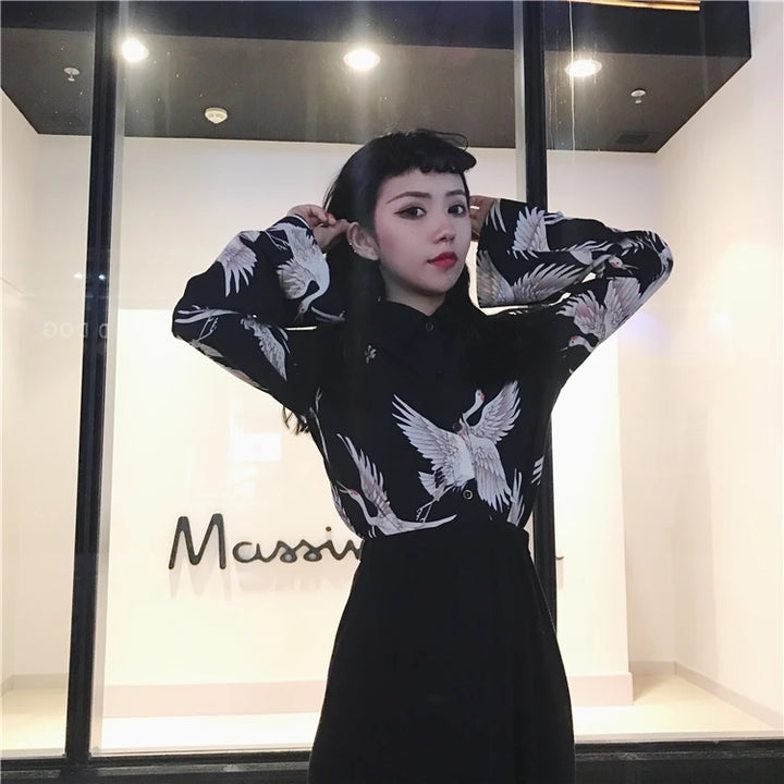 Chemise Japonaise Femme Grues Unique