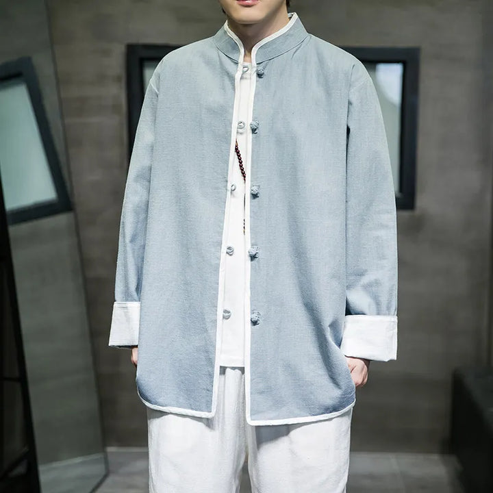 Chemise Japonaise Fluide à Manches Longues Bleu