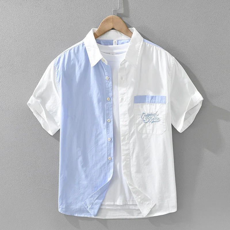 Chemise Japonaise Légère Bicolore Bleu