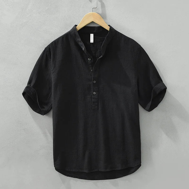 Chemise Japonaise Légère Unie Noir