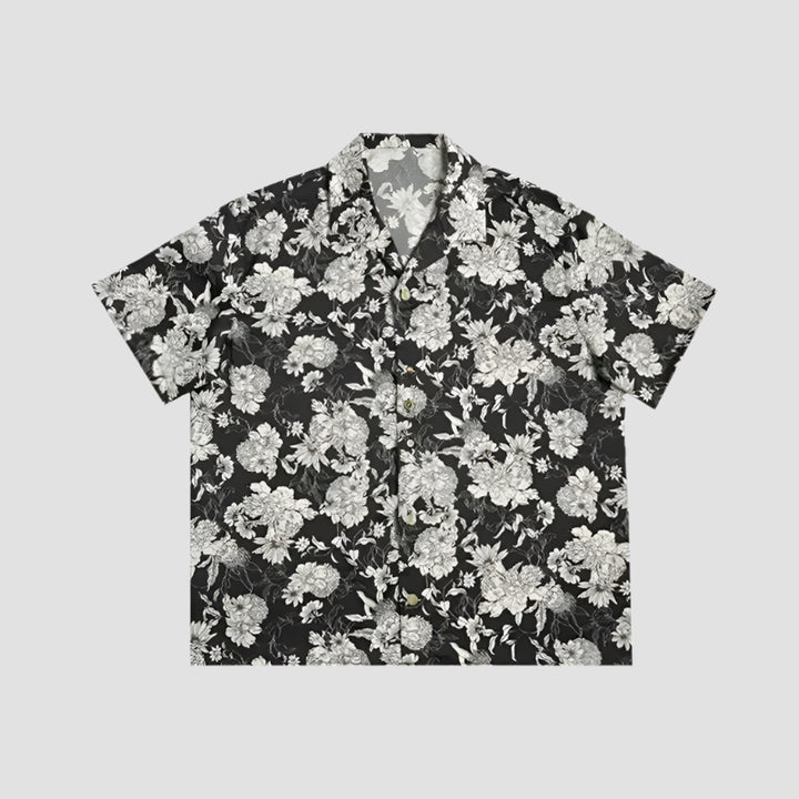 Chemise Japonaise Noire Fleurie 