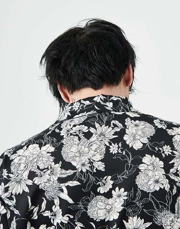 Chemise Japonaise Noire Fleurie Classique