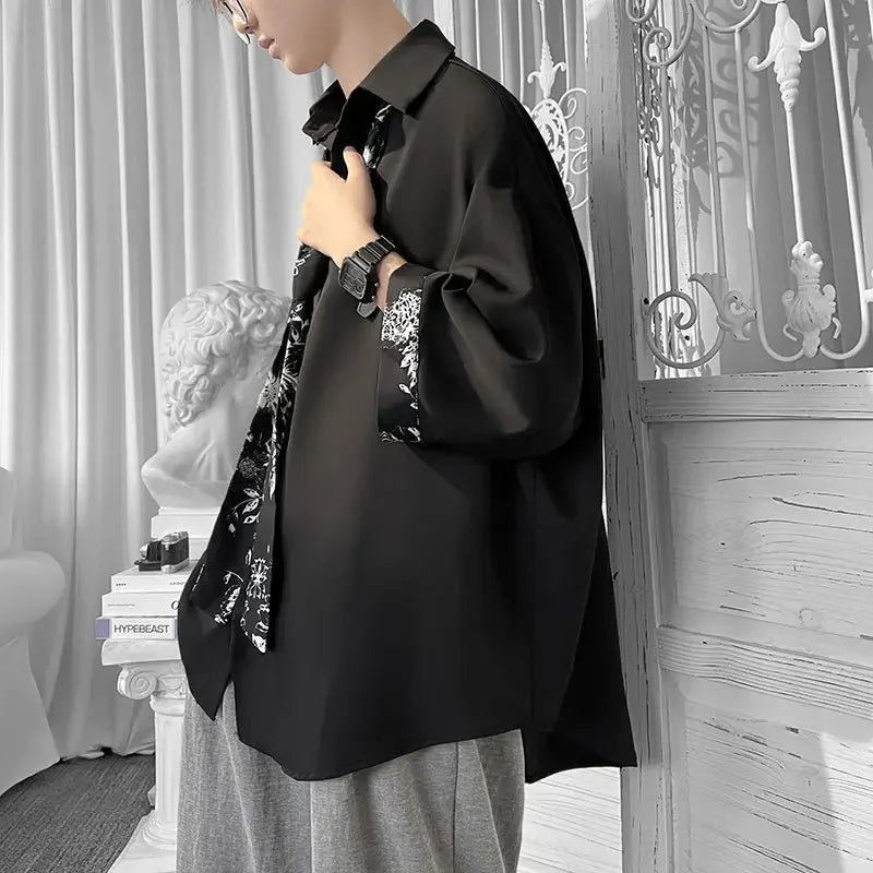 Chemise Japonaise Oversize à Cravate Noir