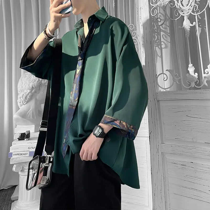 Chemise Japonaise Oversize à Cravate Vert