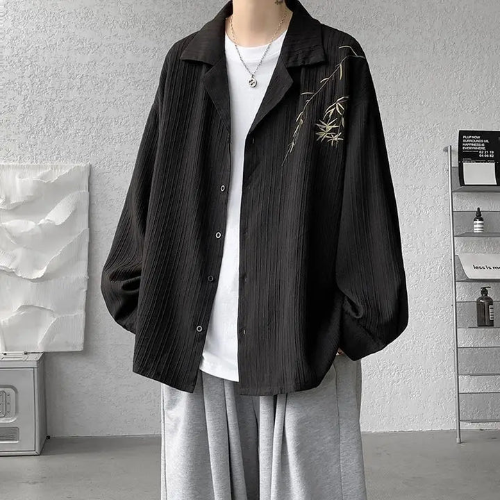 Chemise Japonaise à Plis Bambou Noir