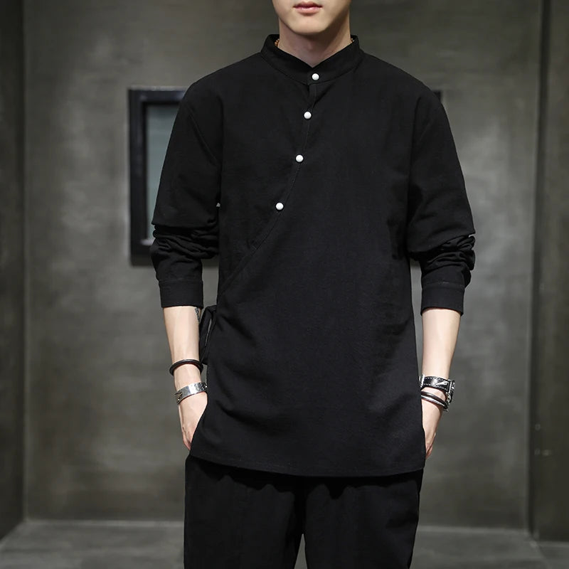 Chemise Japonaise Style Kimono Noir