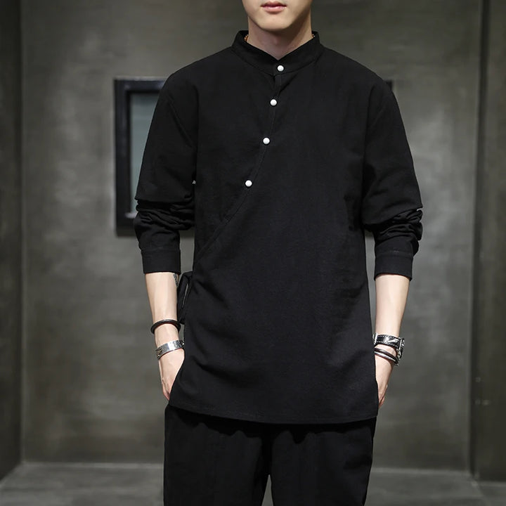 Chemise Japonaise Style Kimono Noir