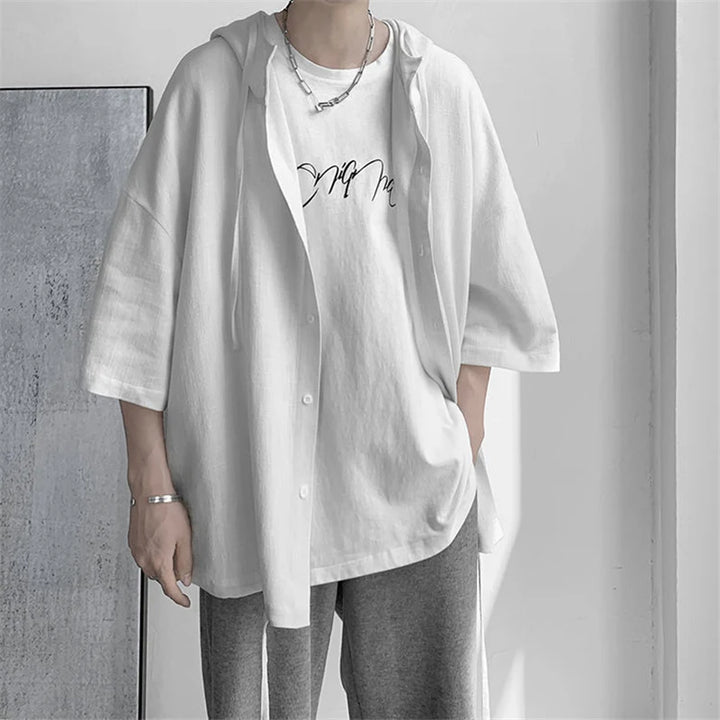Chemise Japonaise Surdimensionnée à Capuche Blanc
