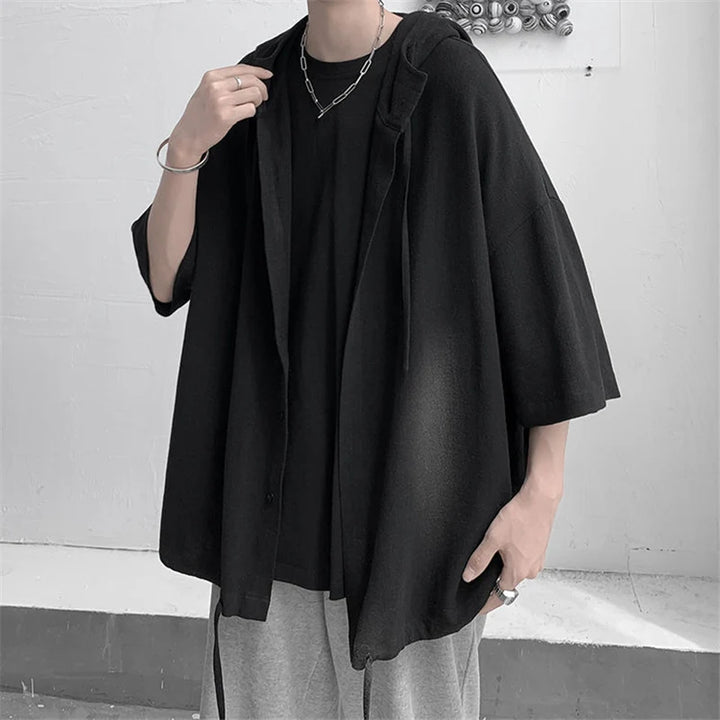 Chemise Japonaise Surdimensionnée à Capuche Noir