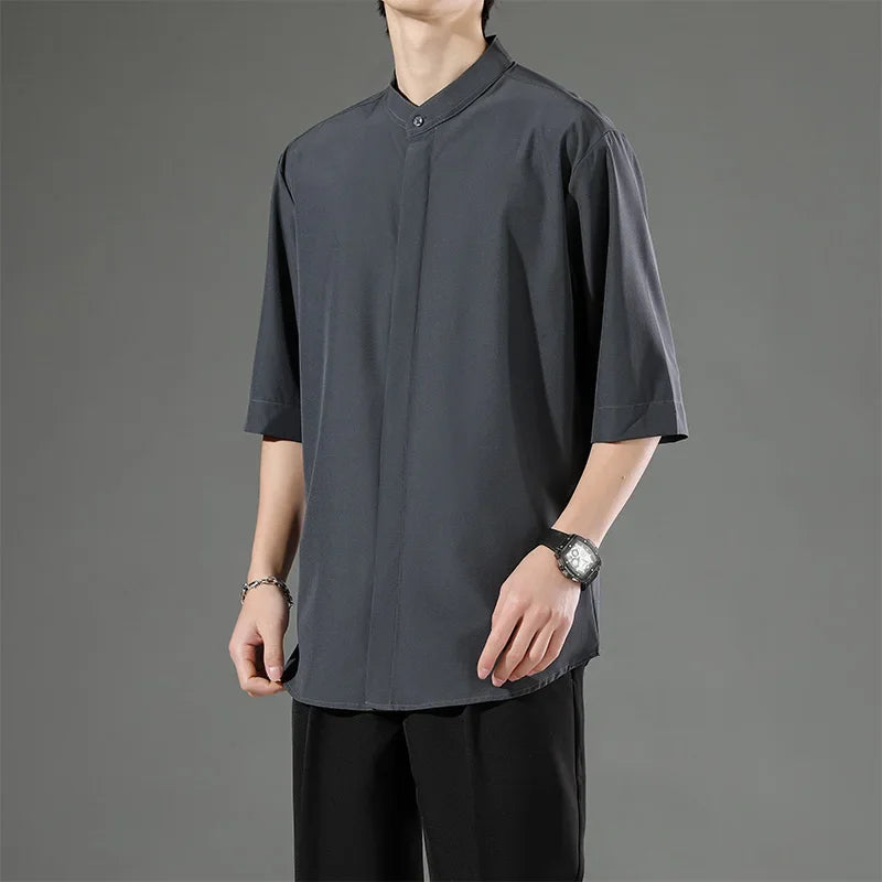 Chemise Japonaise en Coton Minimaliste Gris