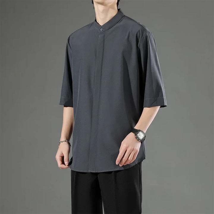 Chemise Japonaise en Coton Minimaliste Gris