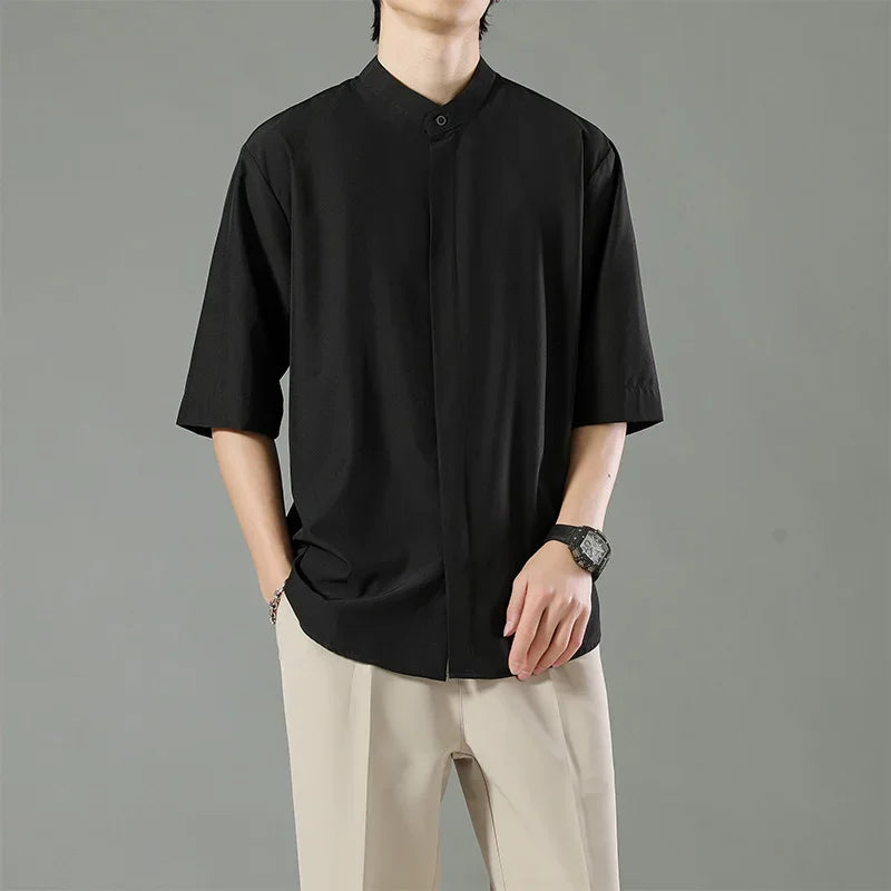 Chemise Japonaise en Coton Minimaliste Noir