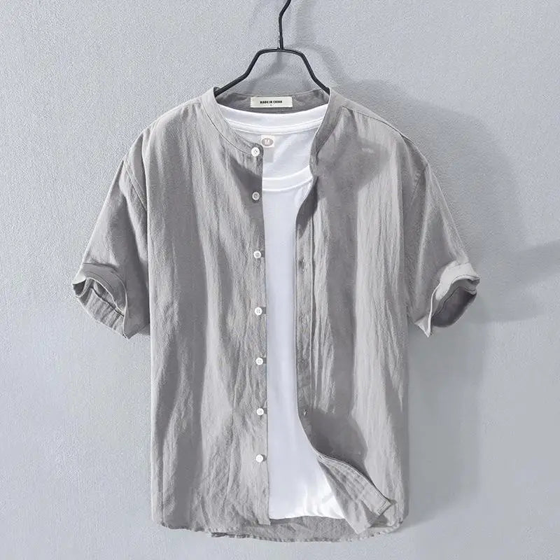 Chemise à Manches Courtes Style Japonais Gris