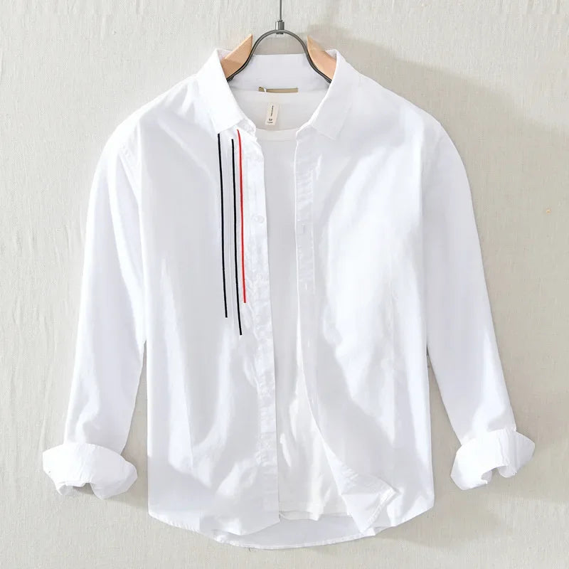Chemise Style Japonais en Coton Blanc