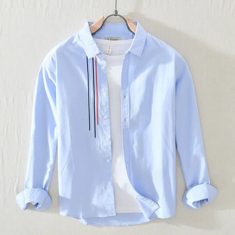 Chemise Style Japonais en Coton Bleu