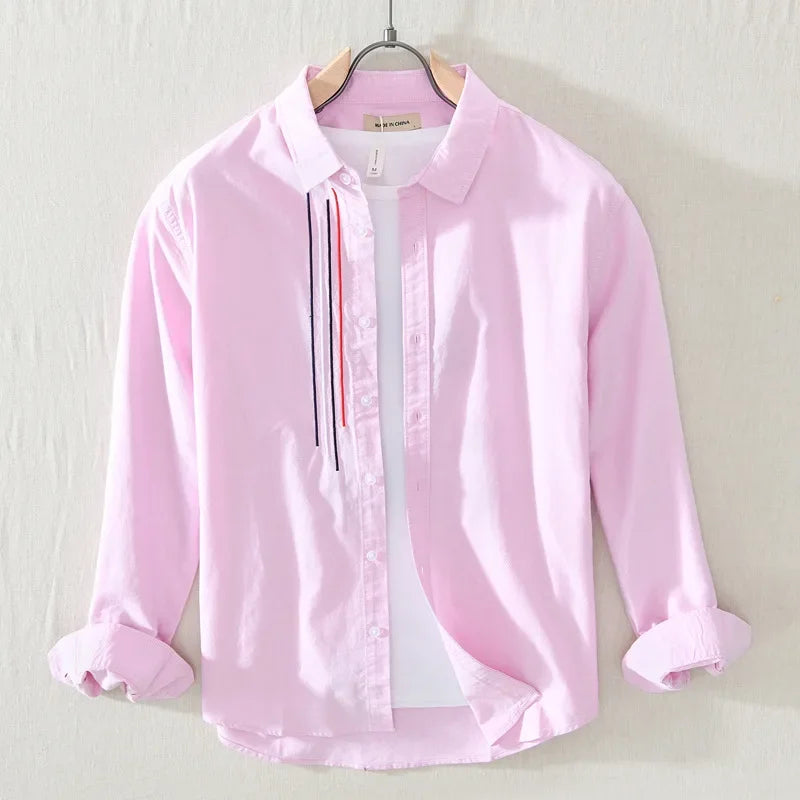 Chemise Style Japonais en Coton Rose