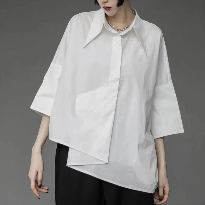 Chemisier Japonais Femme Asymétrique Blanc