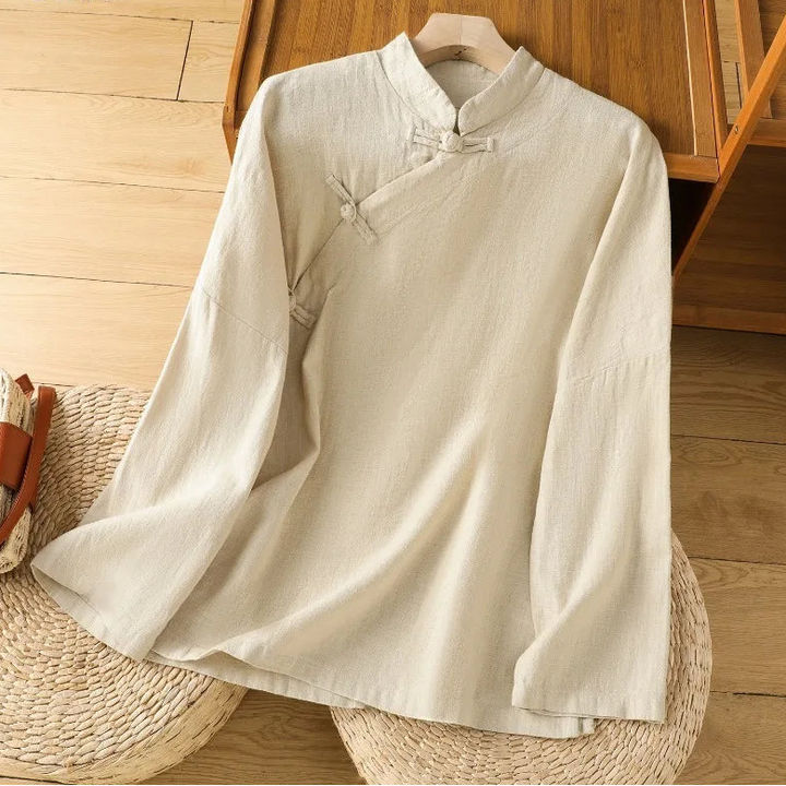 Chemisier Japonais Vintage en Coton et en Lin Beige