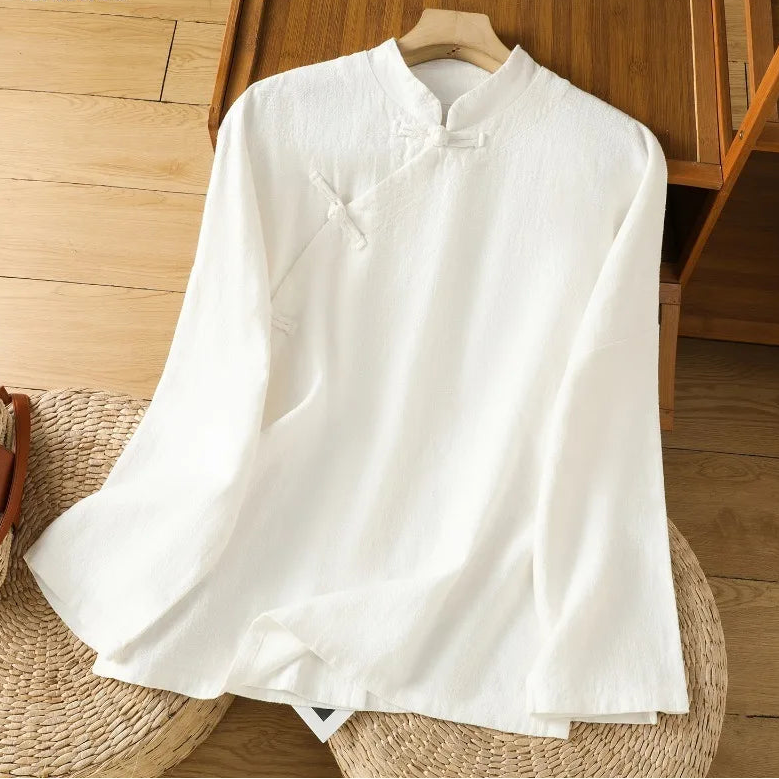 Chemisier Japonais Vintage en Coton et en Lin Blanc