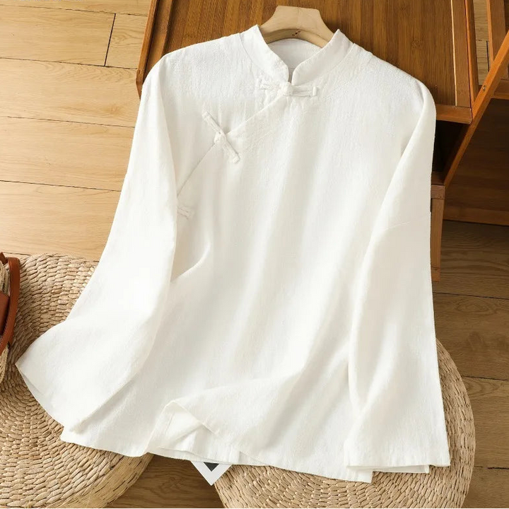 Chemisier Japonais Vintage en Coton et en Lin Blanc