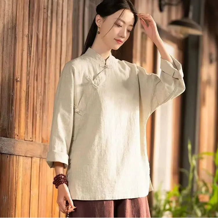 Chemisier Japonais Vintage en Coton et en Lin Chic