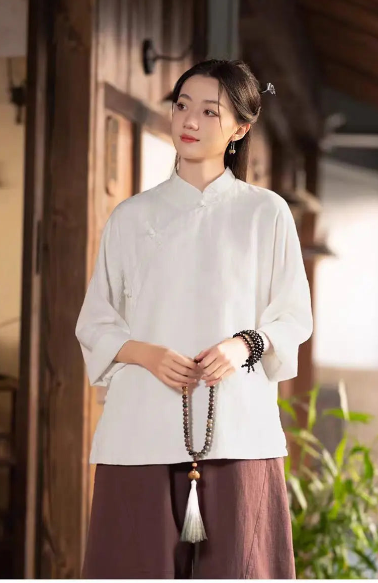 Chemisier Japonais Vintage en Coton et en Lin Fluide