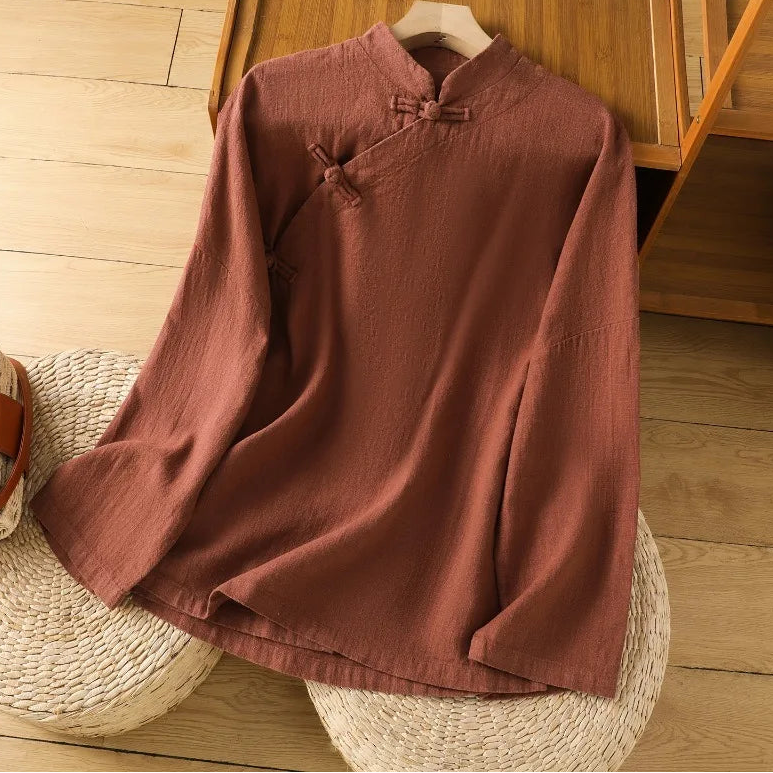 Chemisier Japonais Vintage en Coton et en Lin Marron
