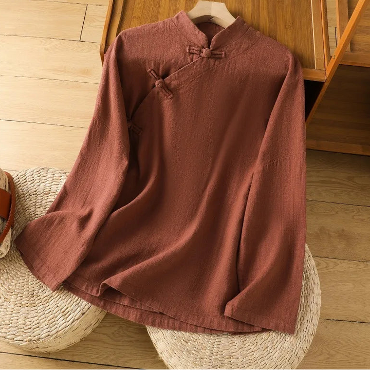 Chemisier Japonais Vintage en Coton et en Lin Marron