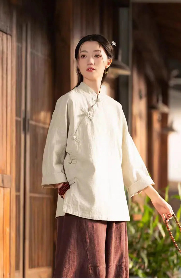 Chemisier Japonais Vintage en Coton et en Lin Minimaliste