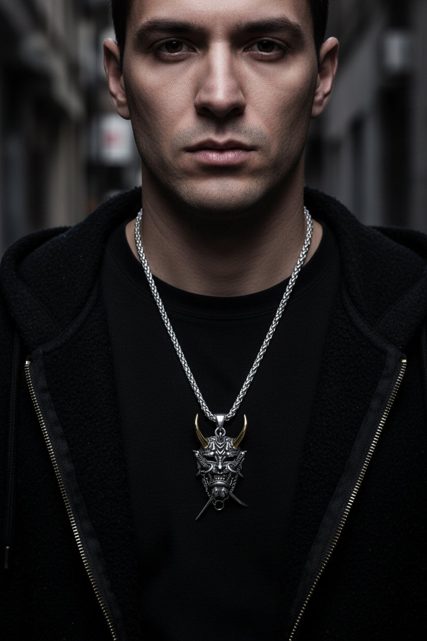 Collier Japonais masque Oni Double épée