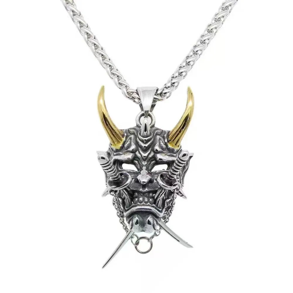 Collier Japonais masque Oni Double épée de qualité