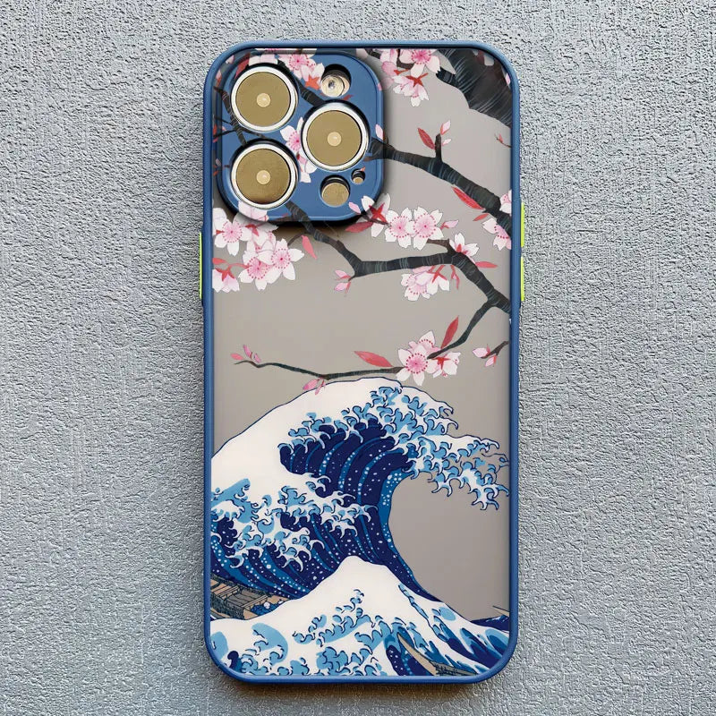 Coque Japonaise iPhone Bleue Kanagawa Sakura 